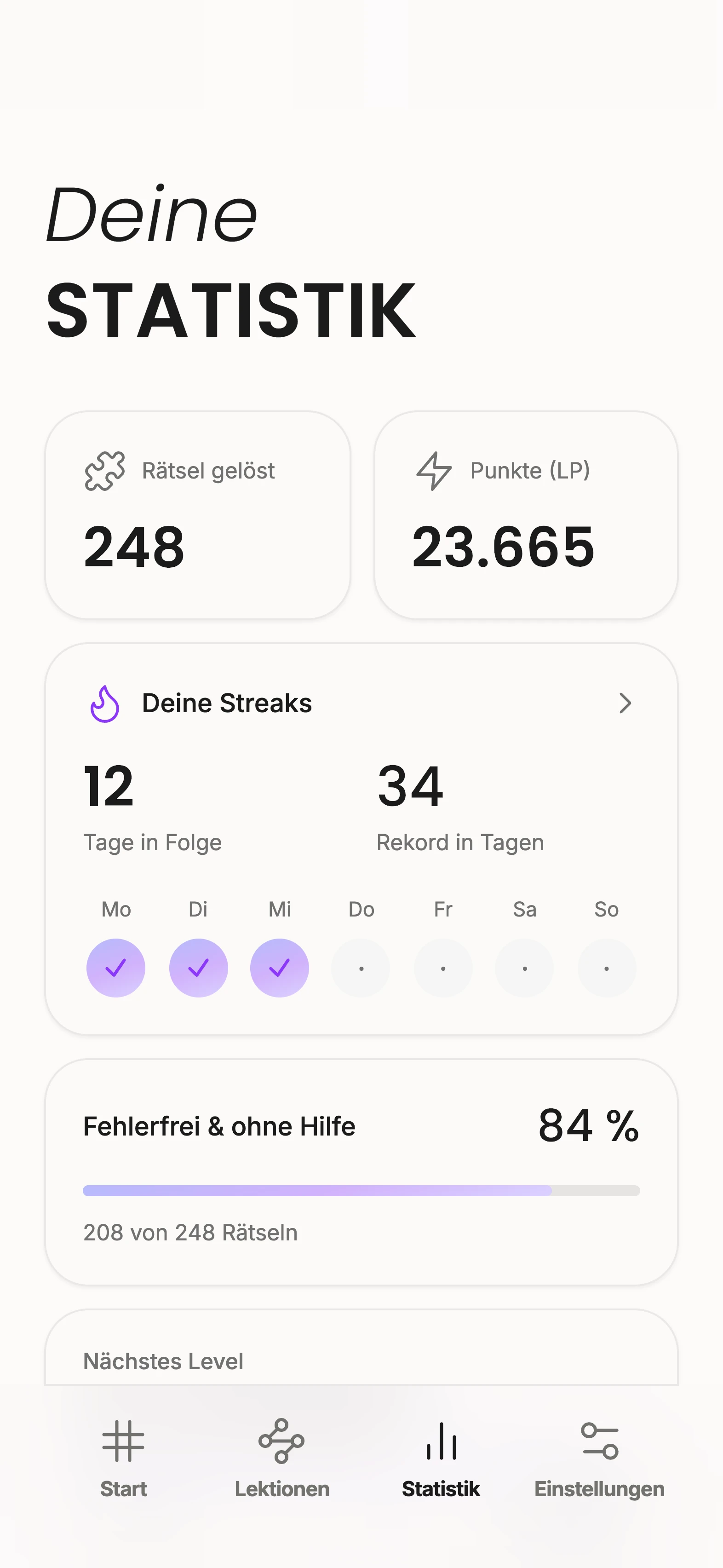 Statistikansicht in Unisu
