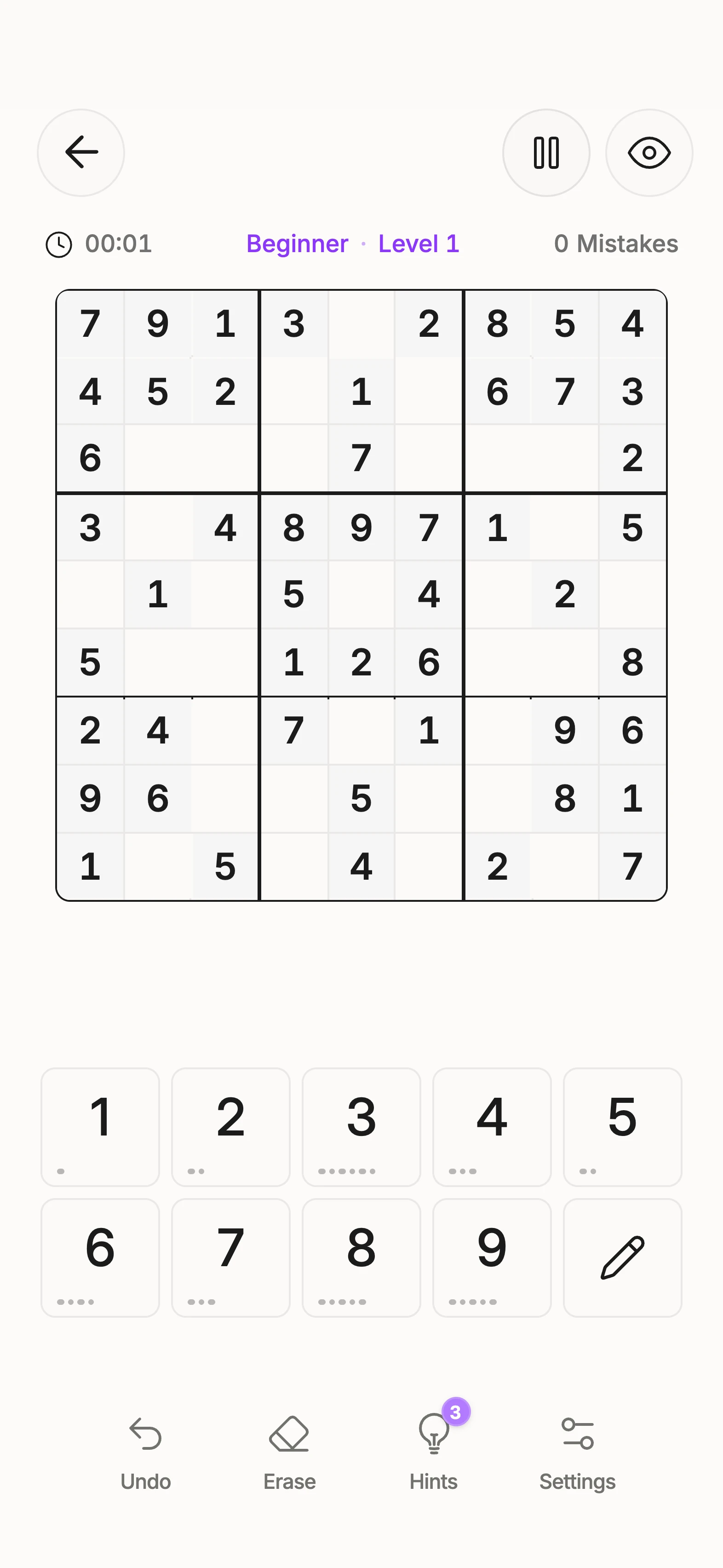 A classic Sudoku game in Unisu