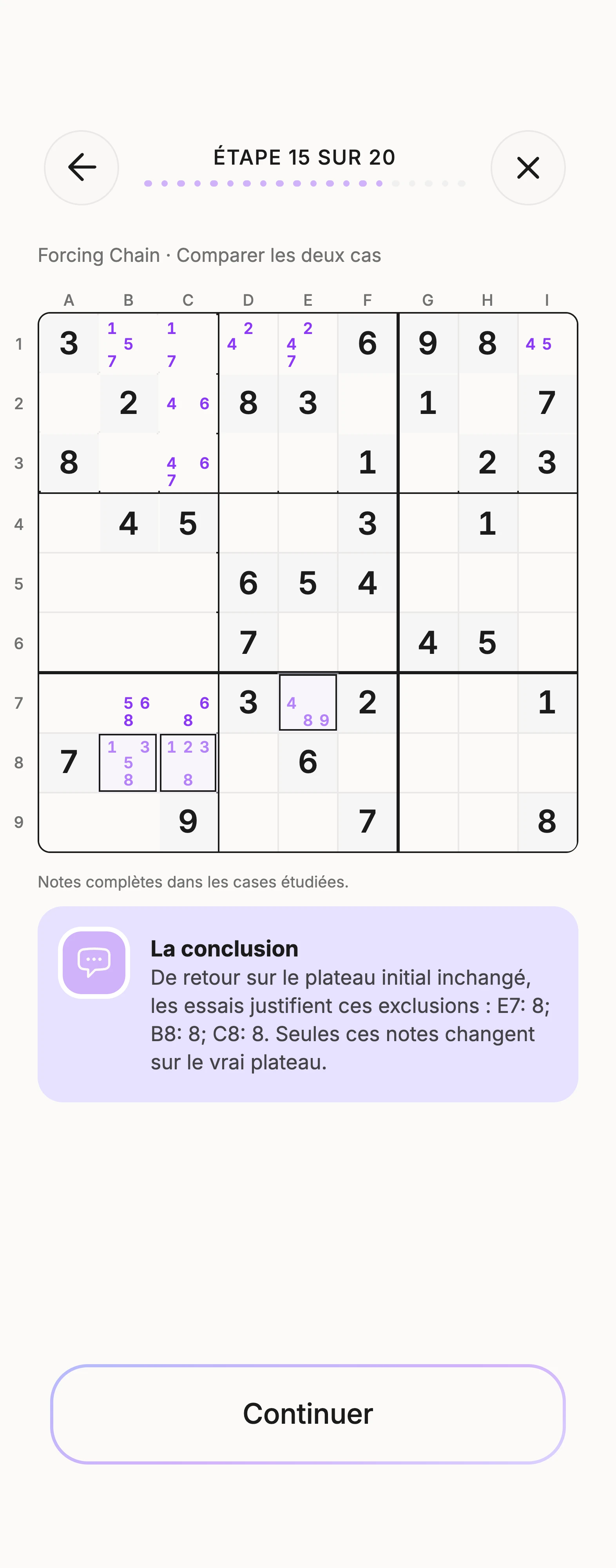 Leçon Unisu sur Forcing Chain, avec la grille expliquée