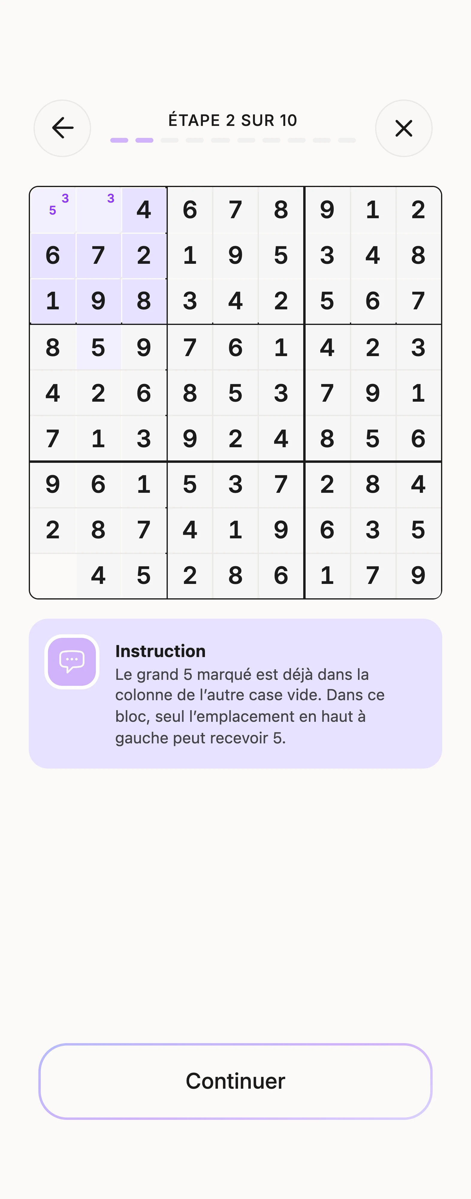 Leçon Unisu sur Hidden Single, avec la grille expliquée